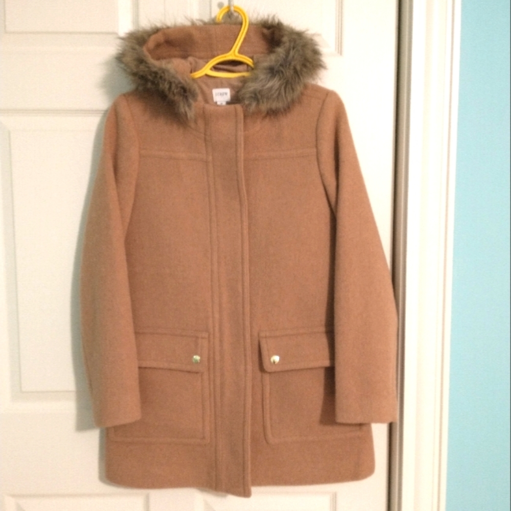 J crew duffle coat tan